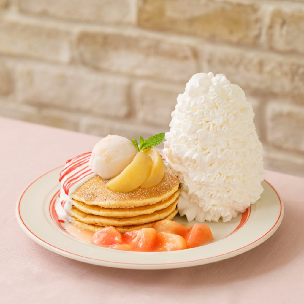 Eggs ’n Things Coffee　白桃とヨーグルトソースのパンケーキ